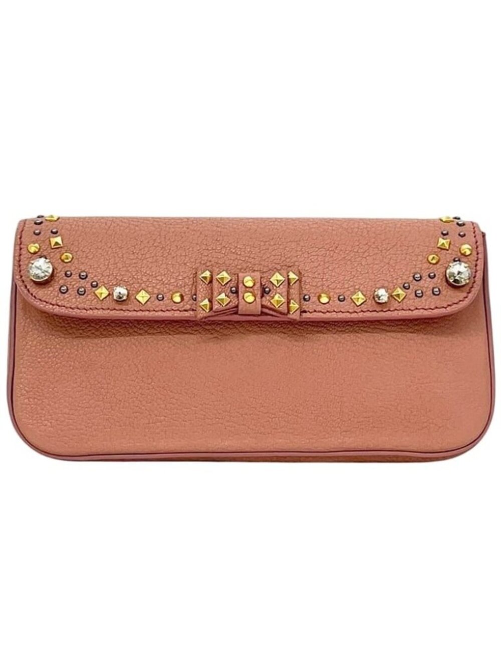 Miu Miu Clutch Ribbon Handbag 194 Leather Bijou Pink